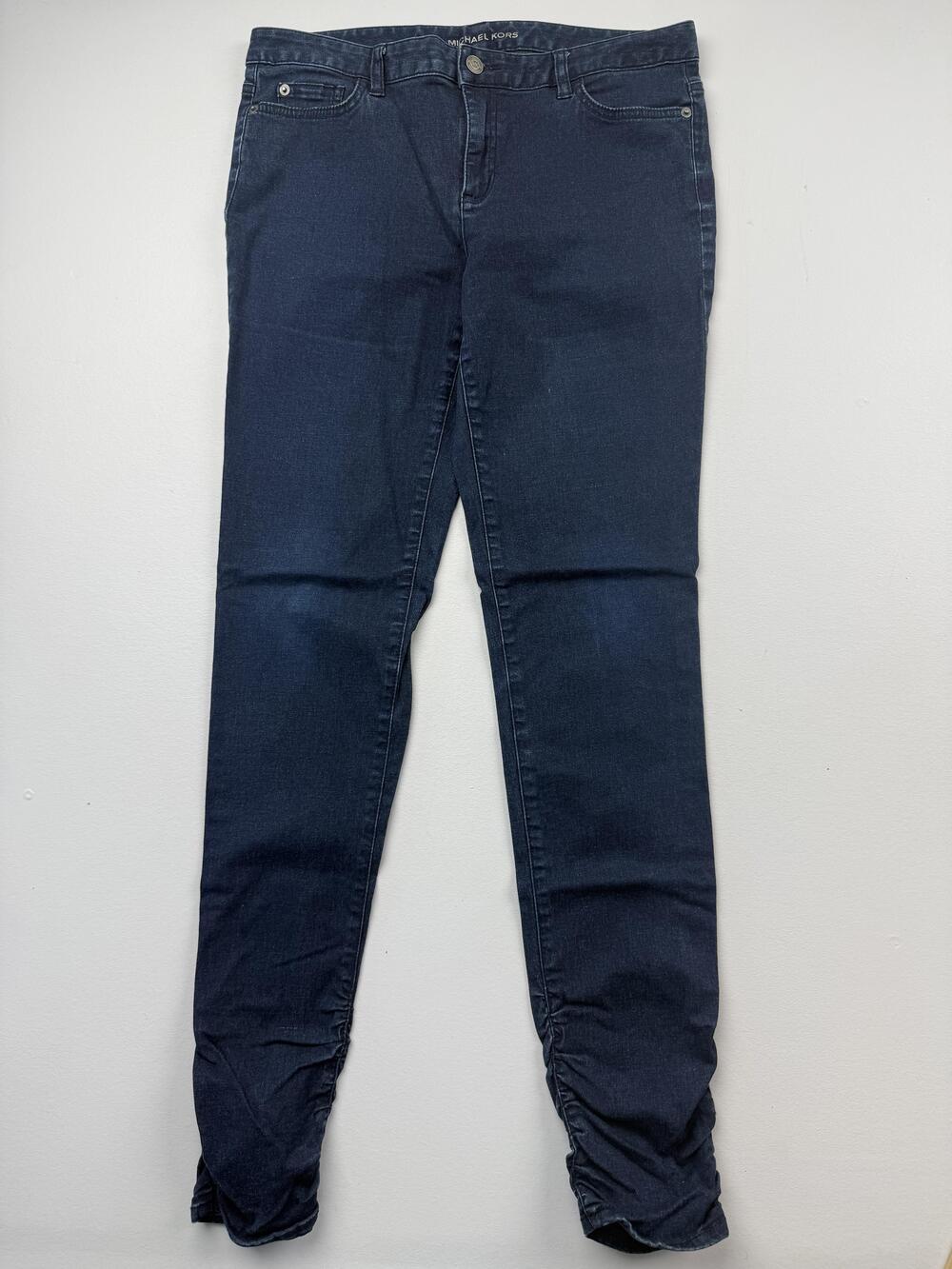 Michael Kors Jeans Womens 10 Blue Skinny Dark Wash Mid Rise Stretch Denim Ruched